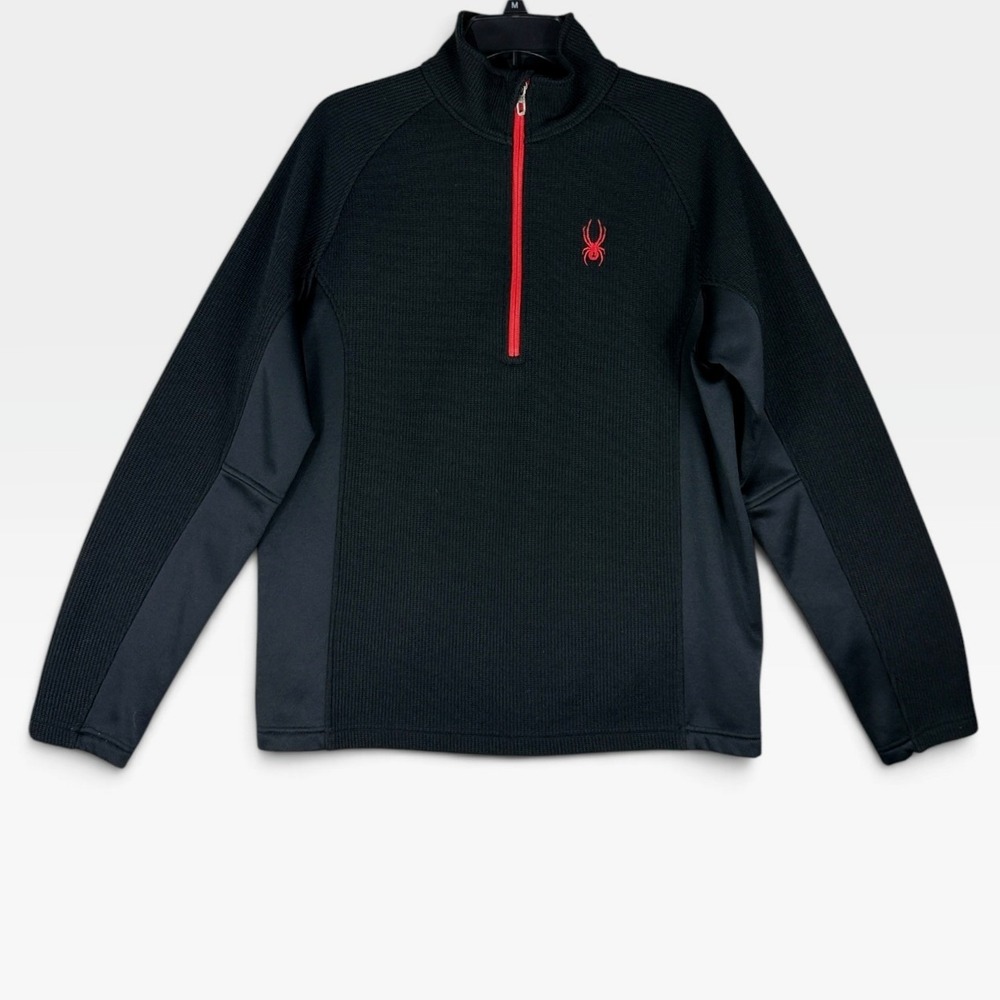 Spyder 1/4 Zip Pullover 507380 Mens Medium Black Red Textured Fleece
